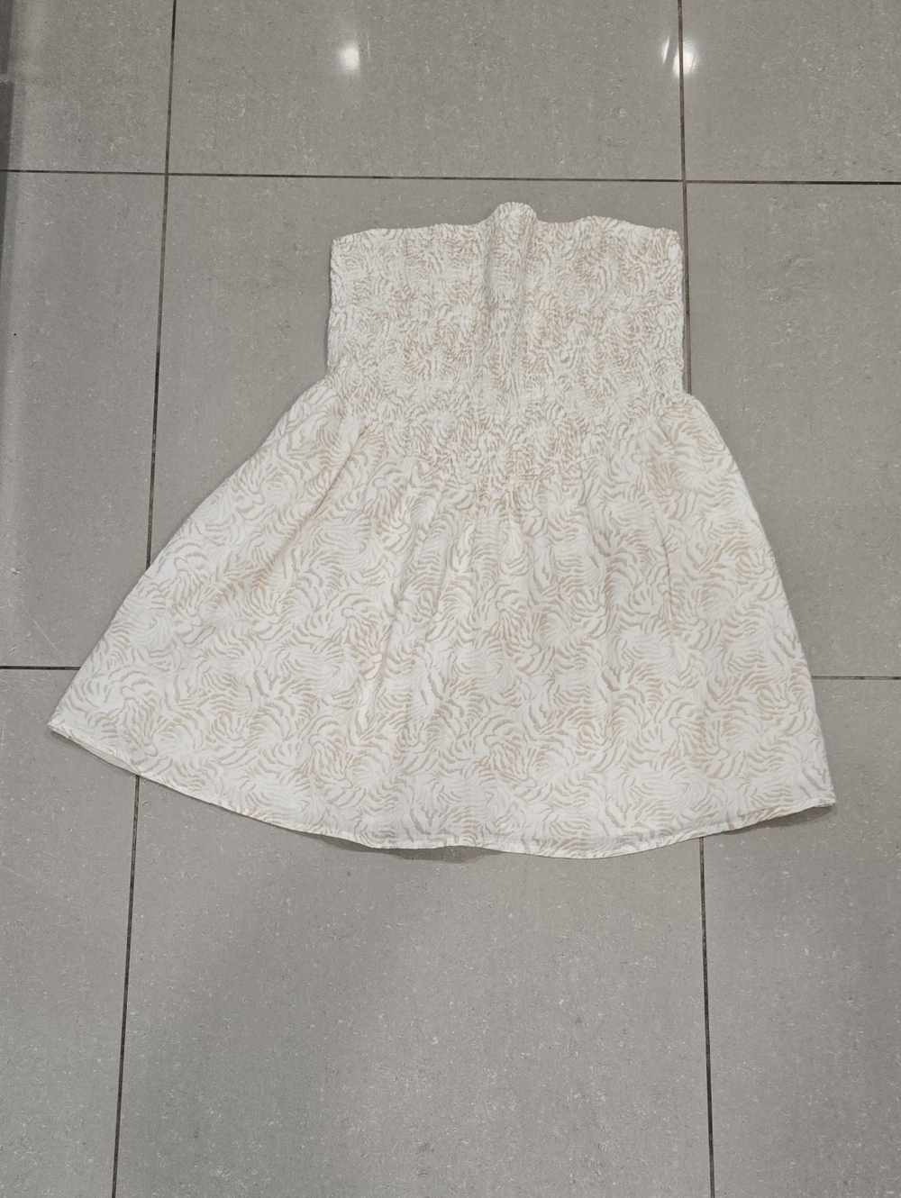 Universal Thread Cream and Tan Smocked Strapless Dress With Two Pockets